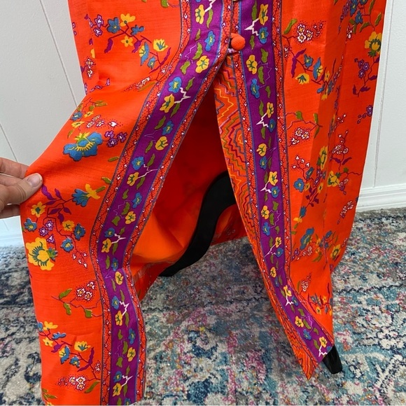 Size XS Orange Purple Vibrant Maxi Dress VTG 60s 70s Gogo Mod Boho Hippie Floral - Picture 5 of 16